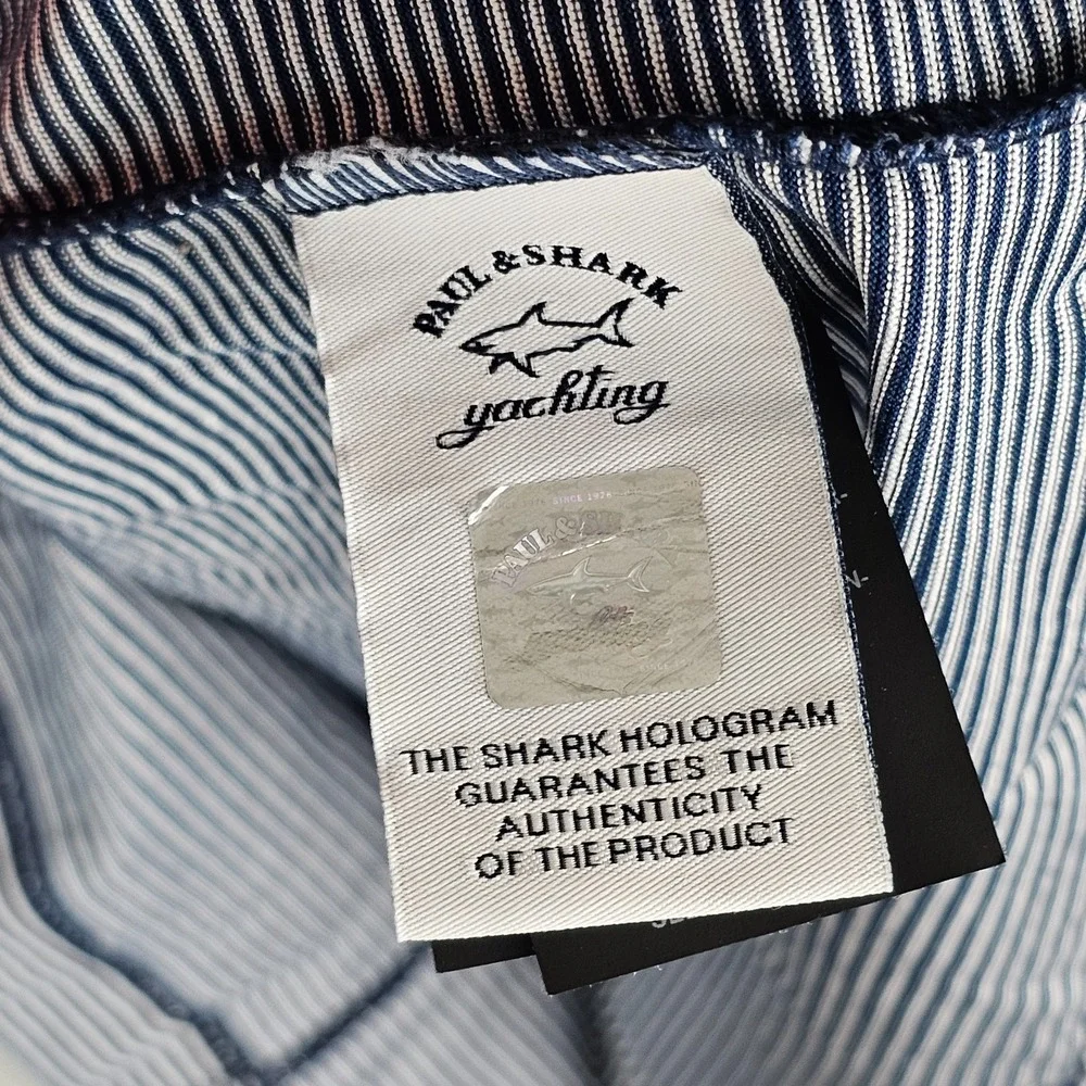 Paul & Shark T-Shirt Men's XL White Blue‎ Striped Long Sleeve Crew Neck Pullover